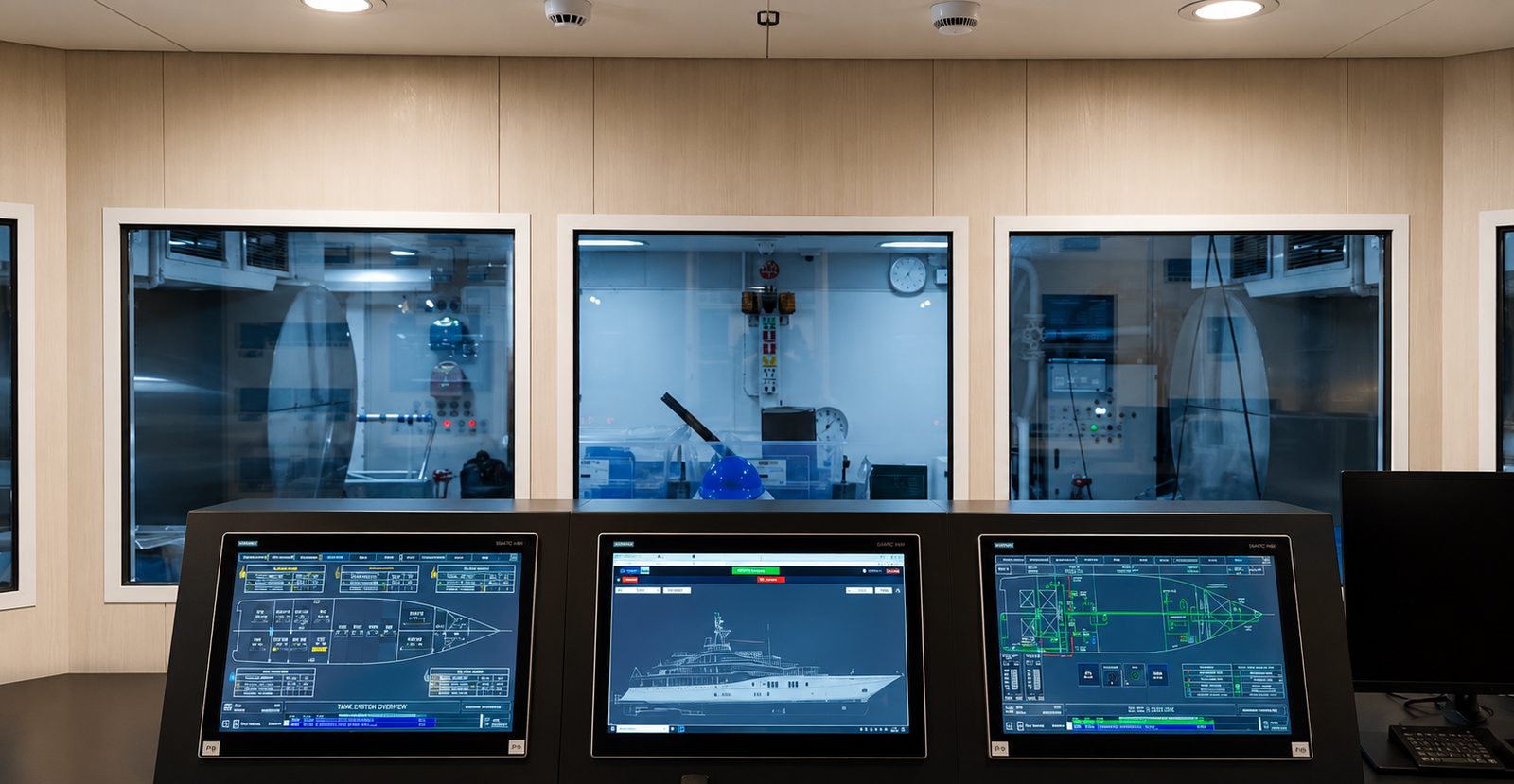Integrated bridge console with vessel monitoring displays